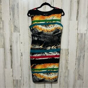 Valerie Bertinelli Black Blue Sleeveless Sheath Dress